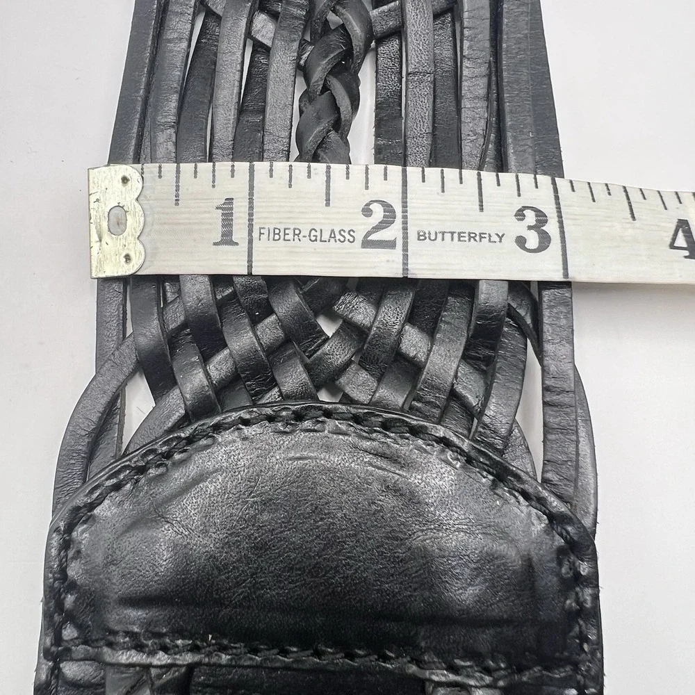 Linea Pelle Handmade Woven Wide Leather Belt Med Black Boho Western Festival NWD